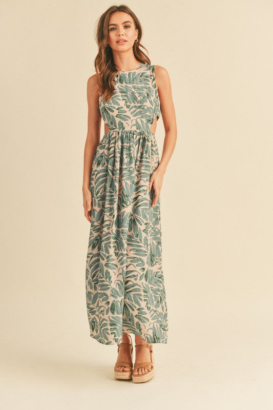 The Island Days Teal Leaf Print Midi Dress