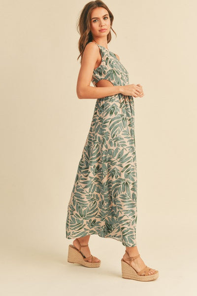 The Island Days Teal Leaf Print Midi Dress