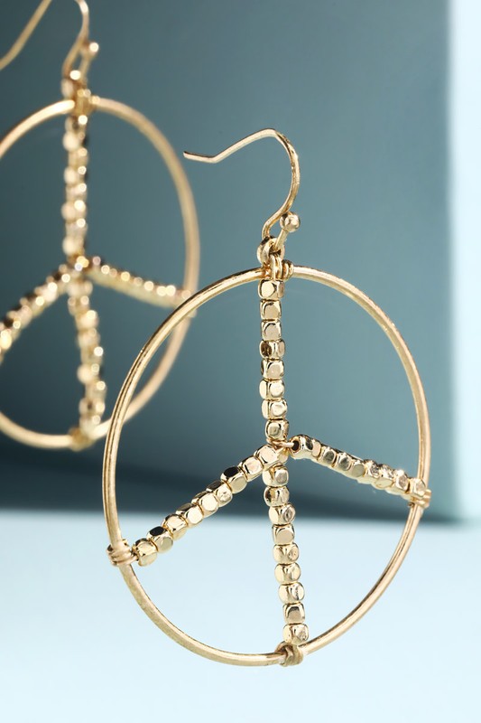Gold Peace Sign Dangle Earrings