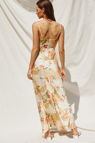 The Goldfinch Floral Surplice Shirred Side Dress
