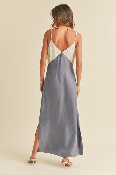 The Seaside Blue & Ecru Color Block Maxi Dress