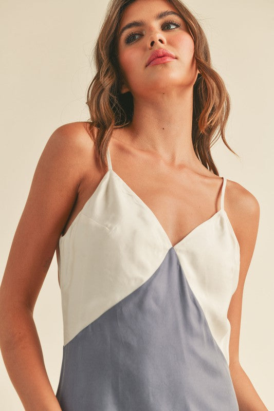 The Seaside Blue & Ecru Color Block Maxi Dress
