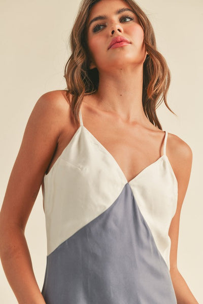 The Seaside Blue & Ecru Color Block Maxi Dress