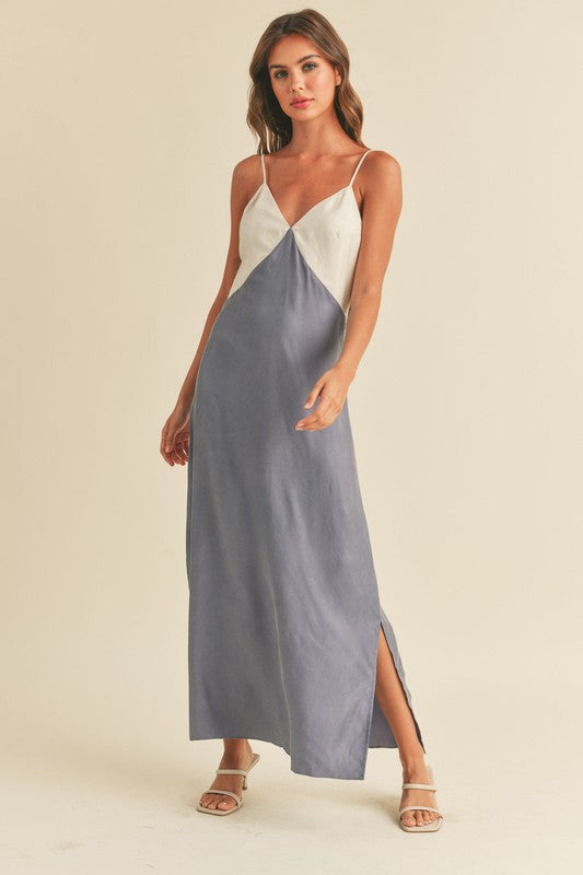 The Seaside Blue & Ecru Color Block Maxi Dress