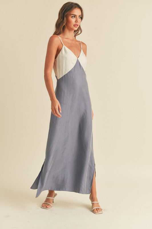 The Seaside Blue & Ecru Color Block Maxi Dress