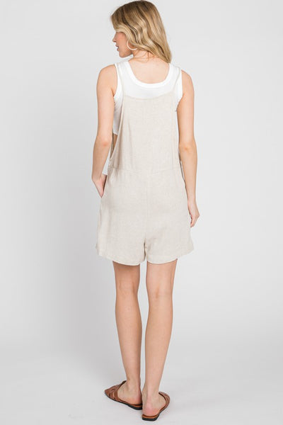 The Cami Oatmeal Linen Blend Overall Romper
