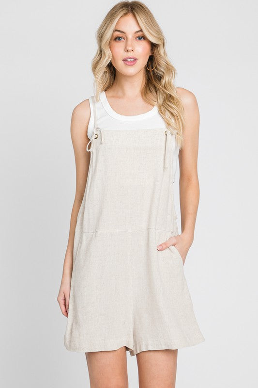 The Cami Oatmeal Linen Blend Overall Romper