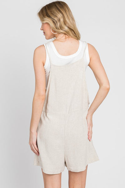 The Cami Oatmeal Linen Blend Overall Romper