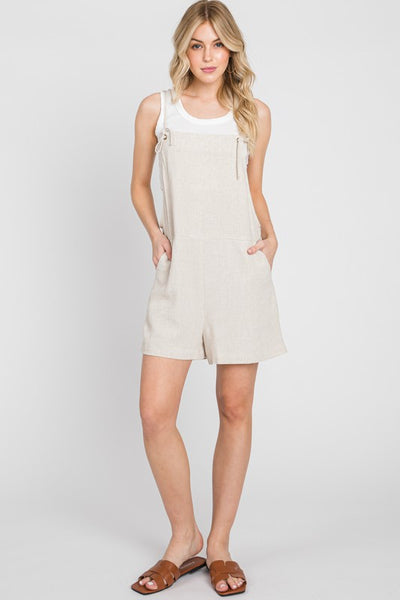 The Cami Oatmeal Linen Blend Overall Romper