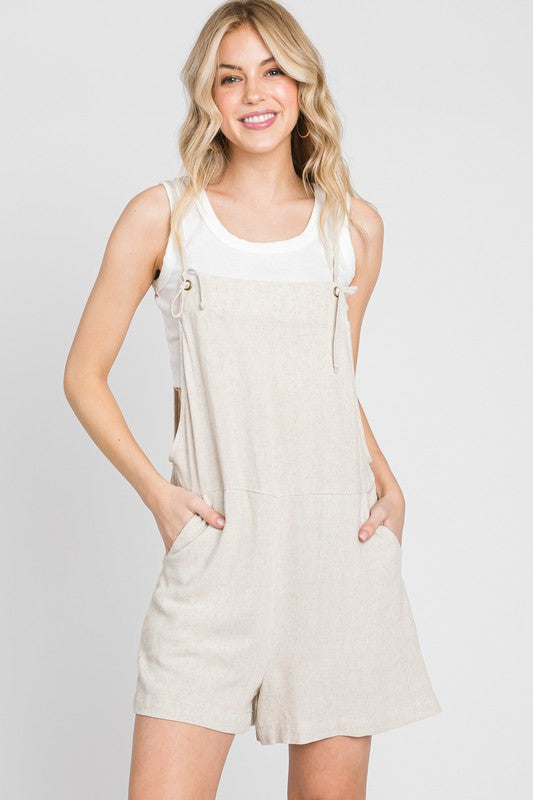 The Cami Oatmeal Linen Blend Overall Romper