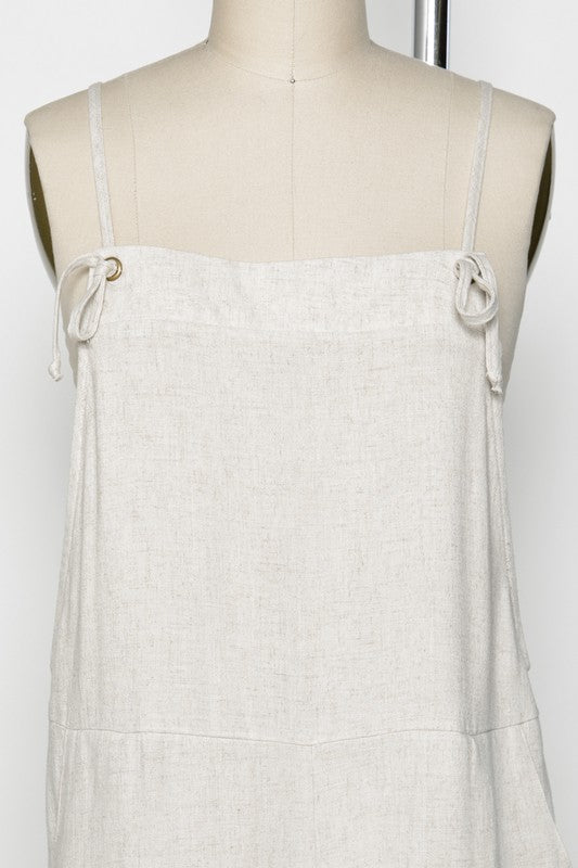 The Cami Oatmeal Linen Blend Overall Romper