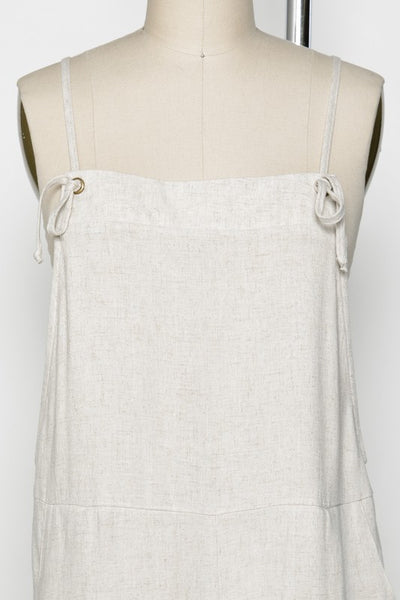 The Cami Oatmeal Linen Blend Overall Romper