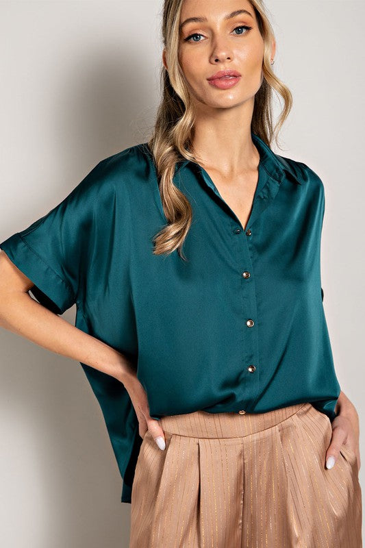The Zadie Satin Short Sleeve Top