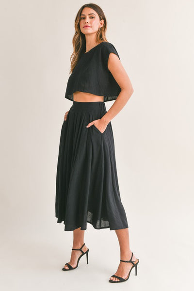 The Cassie Linen Two Piece Top & Midi Skirt Set