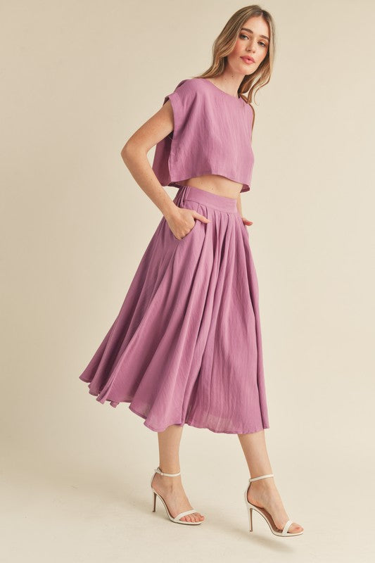 The Cassie Linen Two Piece Top & Midi Skirt Set