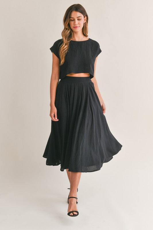 The Cassie Linen Two Piece Top & Midi Skirt Set