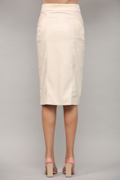 The Caught In The Moment Ecru Faux Leather Wrap Midi Skirt