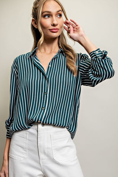 The Keeping It Classy Teal Striped Button Down Top