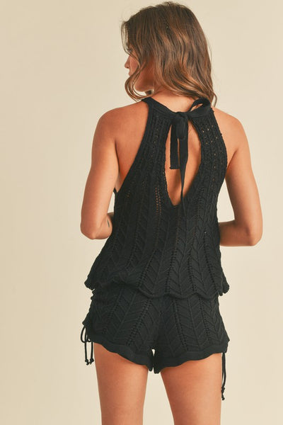 The Lola Black Open Knit Crochet Tank Top
