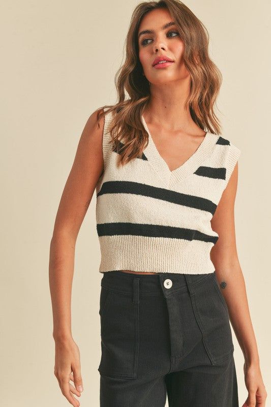 The Seeing Stripes Cream & Black Knitted Vest