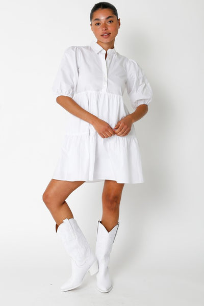 The Leslie Poplin Puff Sleeve Mini Dress