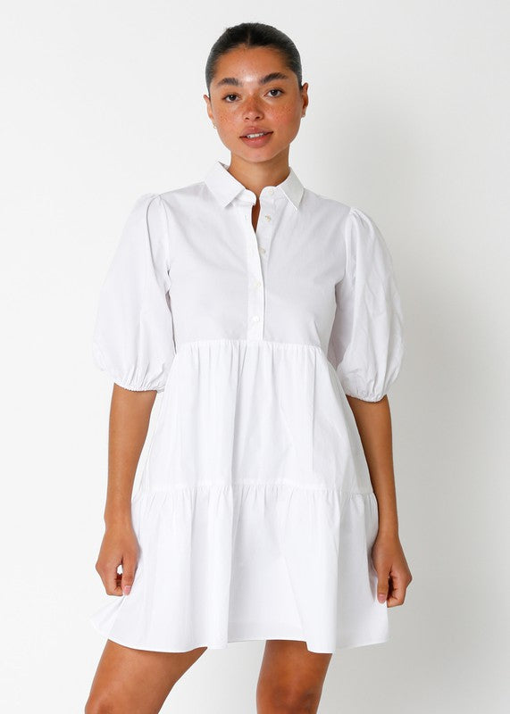The Leslie Poplin Puff Sleeve Mini Dress