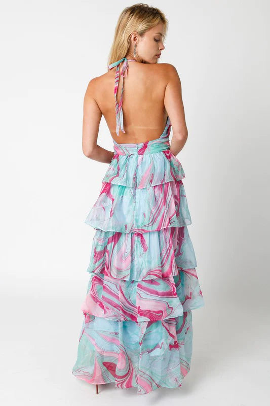 The Candy Swirl Green & Pink Tiered Maxi Dress