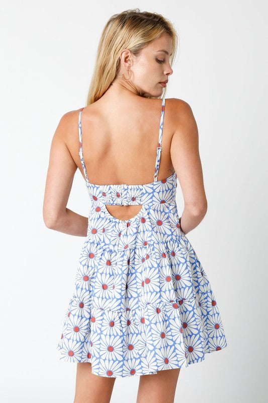 The Fresh as a Daisy Blue Floral Print Mini Dress