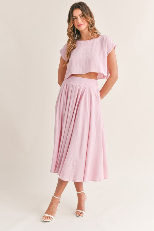 The Cassie Linen Two Piece Top & Midi Skirt Set