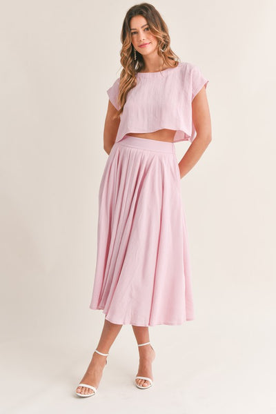 The Cassie Linen Two Piece Top & Midi Skirt Set