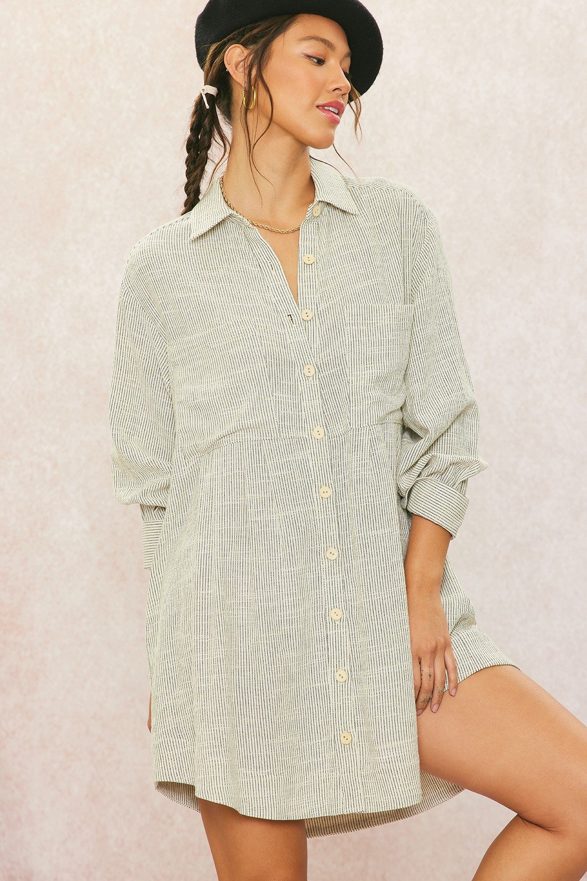 The Lexi Natural Linen Striped Mini Dress