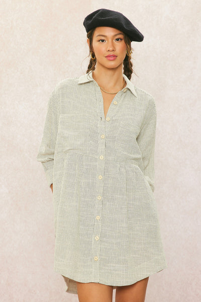 The Lexi Natural Linen Striped Mini Dress