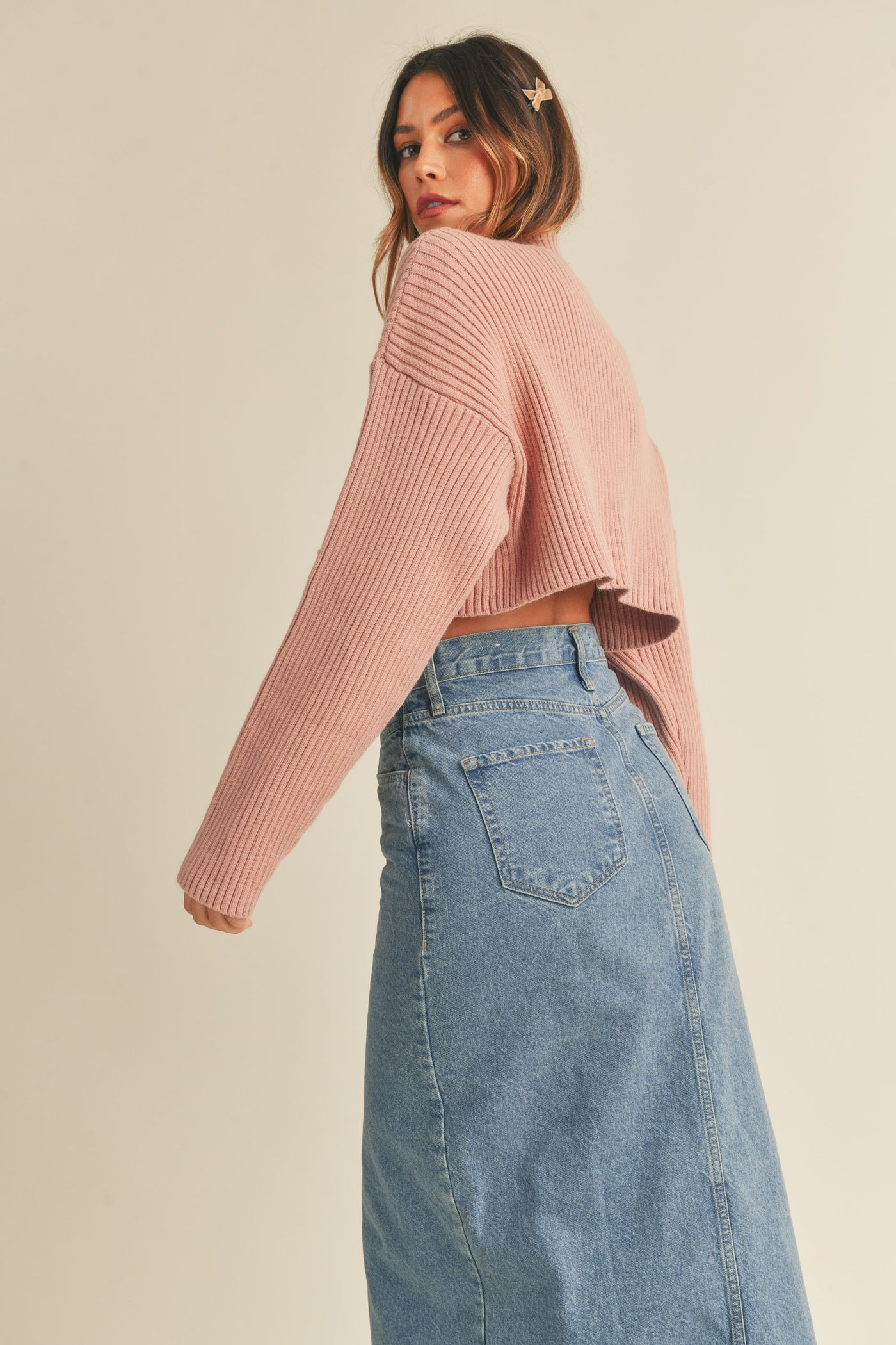 The Caroline Long Sleeve Ribbed Crop Sweater