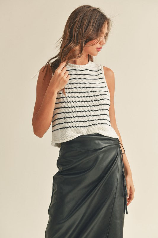 The Bottom Line White and Black Striped Knit Top