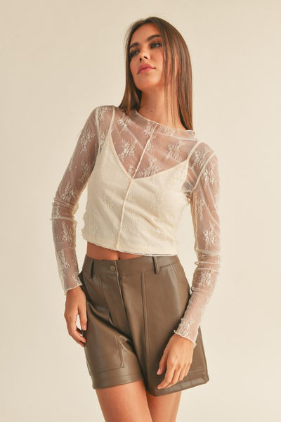 The Hey Carolina Cream Lace Long Sleeve Sheer Top