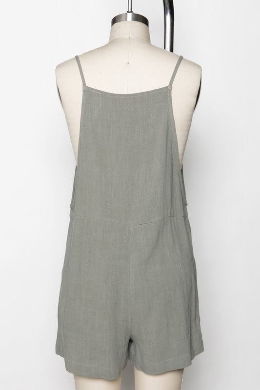 The Cami Oatmeal Linen Blend Overall Romper
