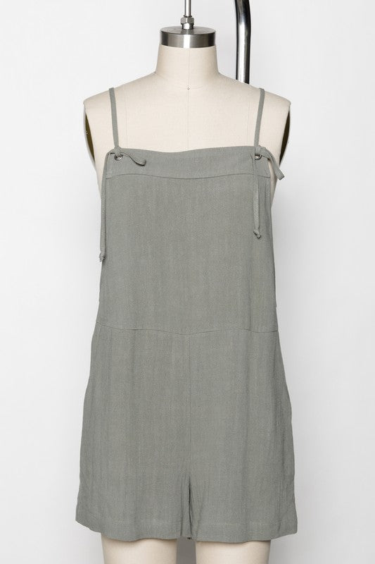 The Cami Oatmeal Linen Blend Overall Romper