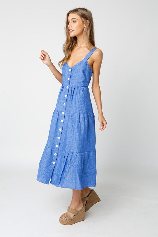 The Margot Denim Button Front Midi Dress