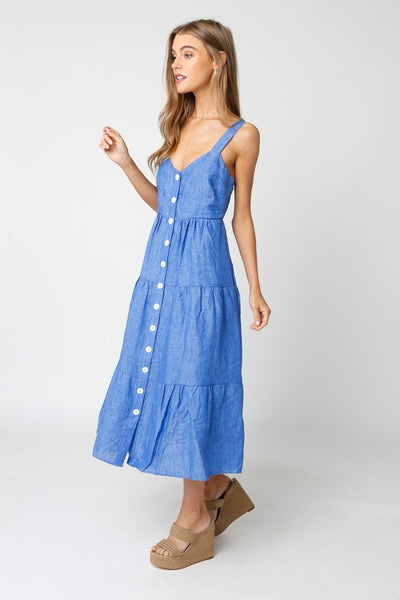 The Margot Denim Button Front Midi Dress