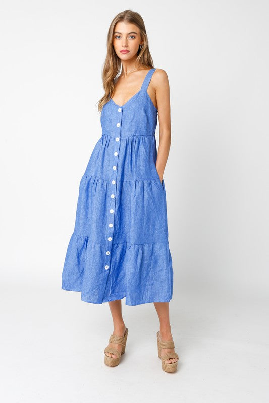 The Margot Denim Button Front Midi Dress