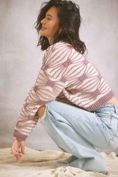 The Sweetly Spoken Ash Lilac Patterned Sweater