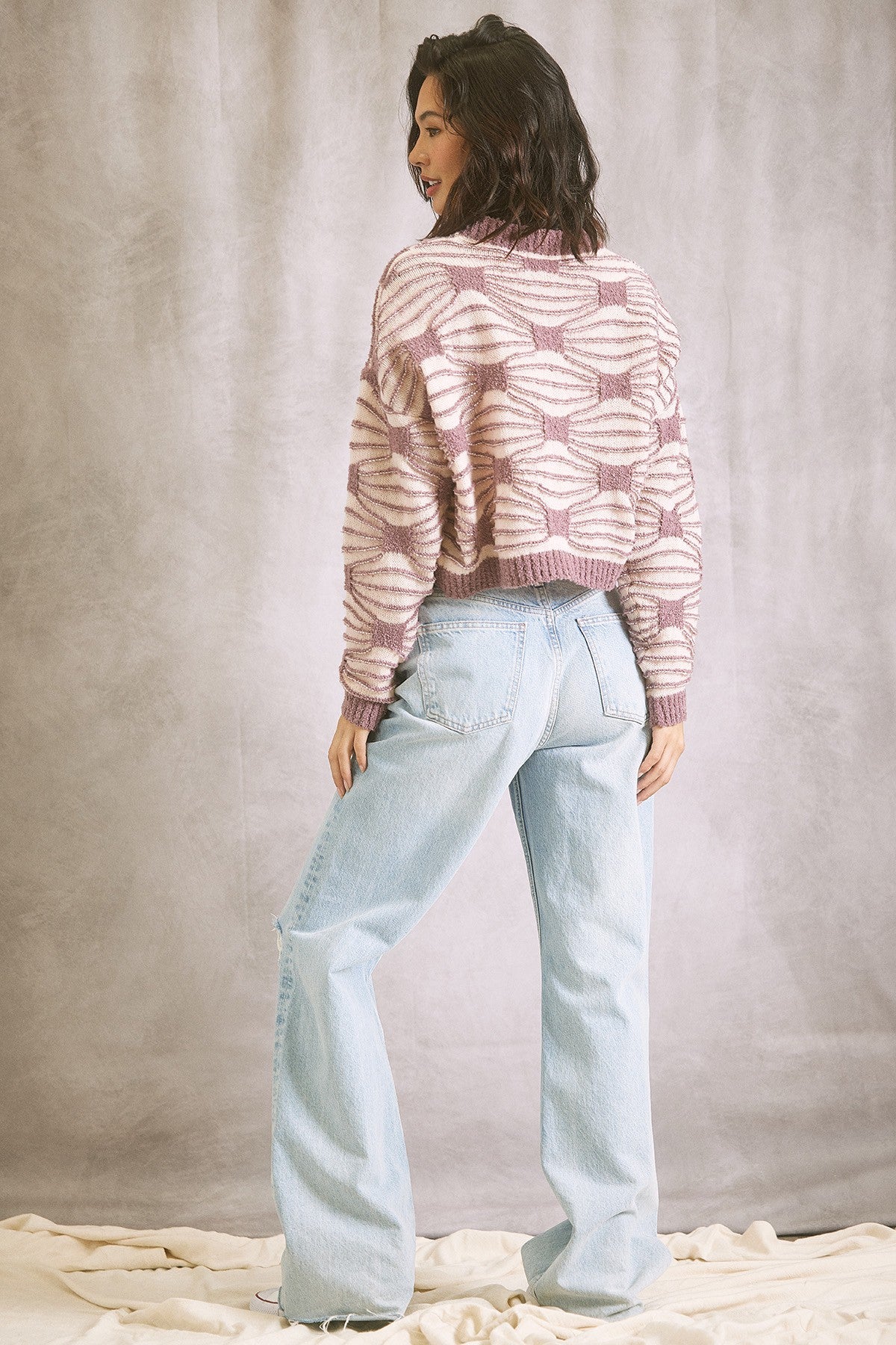 The Sweetly Spoken Ash Lilac Patterned Sweater