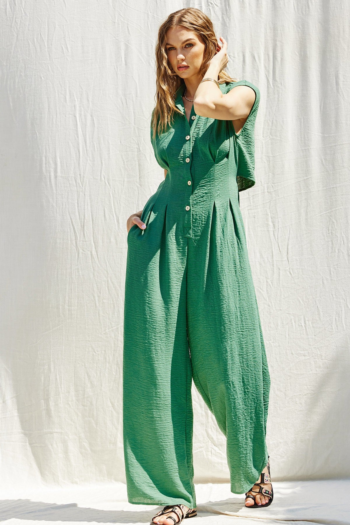 The City Chic Textured Wide Leg Jumpsuit