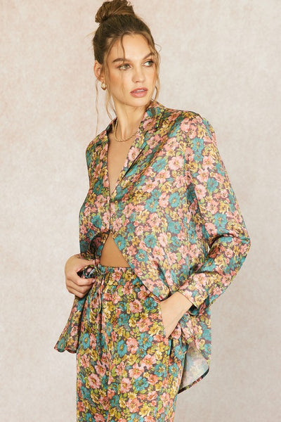 The Remember Me Vintage Floral Satin Shirt