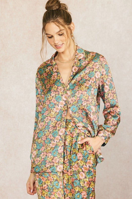 The Remember Me Vintage Floral Satin Shirt