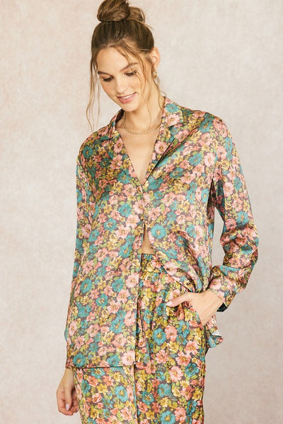 The Remember Me Vintage Floral Satin Shirt