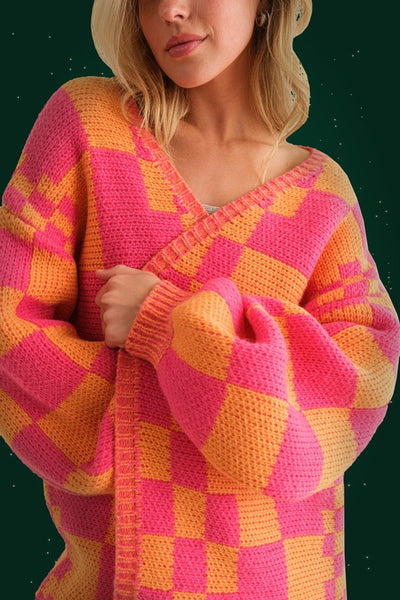 The Sorbet Sunday Pink & Orange Color Block Cardigan