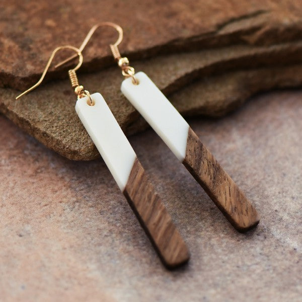 The White Wooden Bar Earrings