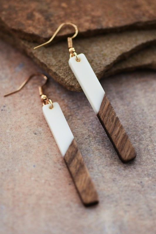 The White Wooden Bar Earrings