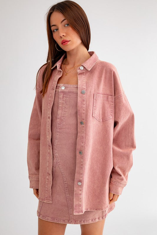 The Desirae Dusty Pink Denim Shacket